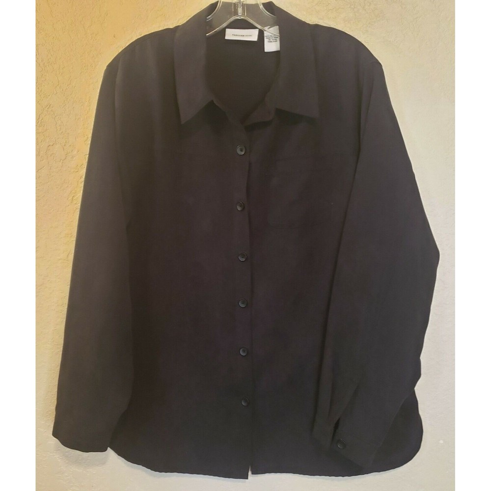 Parisian Works Womens Long Sleeves Shirt Jacket Large Black Faux Suede